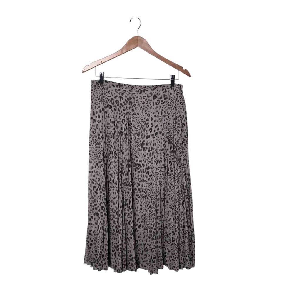Garnet Hill Recycled Pleated Leopard Print Midi Skirt Size 8 Gray Black Artsy